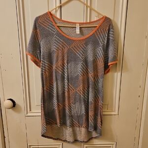 LuLaRoe Gray and Orange Geometric Tee